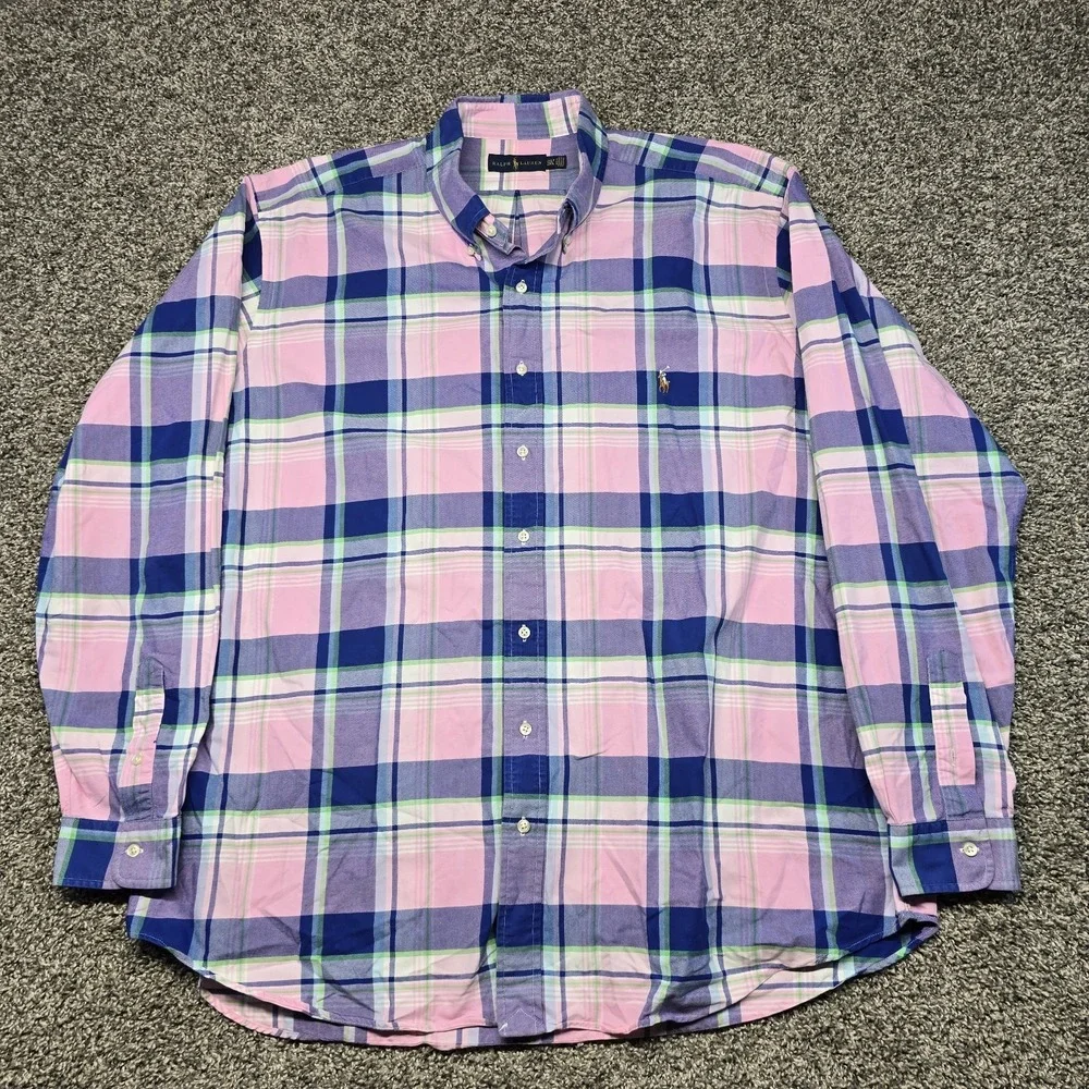 Polo Ralph Lauren Plaid Oxford Long Sleeve Shirt Men Size 2XLT Flesh Pony